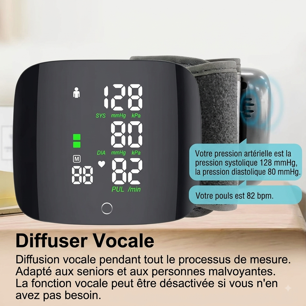 Tensiomètre de Poignet Electronique Rechargeable USB – Suivi Précis &amp; Rapide