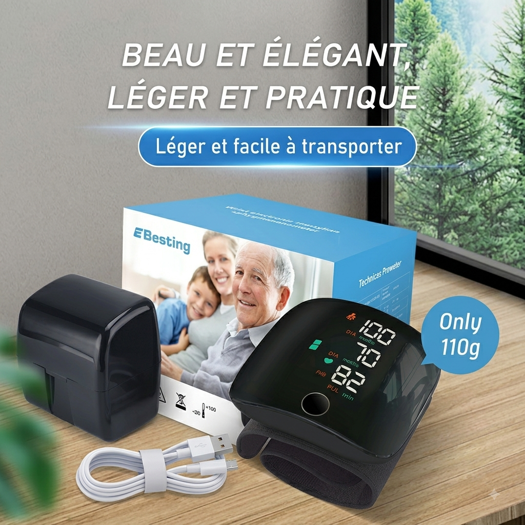 Tensiomètre de Poignet Electronique Rechargeable USB – Suivi Précis &amp; Rapide