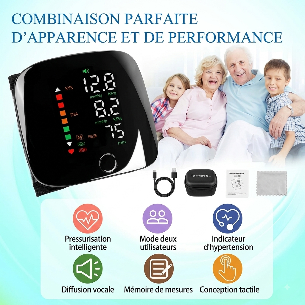 Tensiomètre de Poignet Electronique Rechargeable USB – Suivi Précis &amp; Rapide