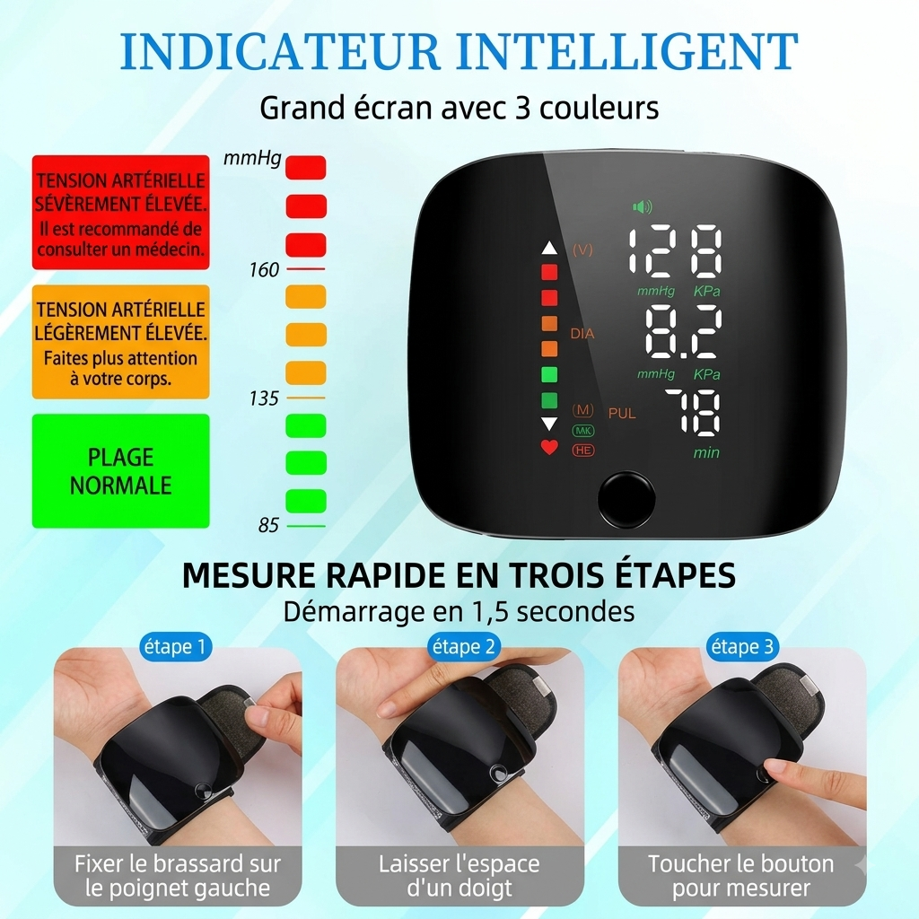 Tensiomètre de Poignet Electronique Rechargeable USB – Suivi Précis &amp; Rapide